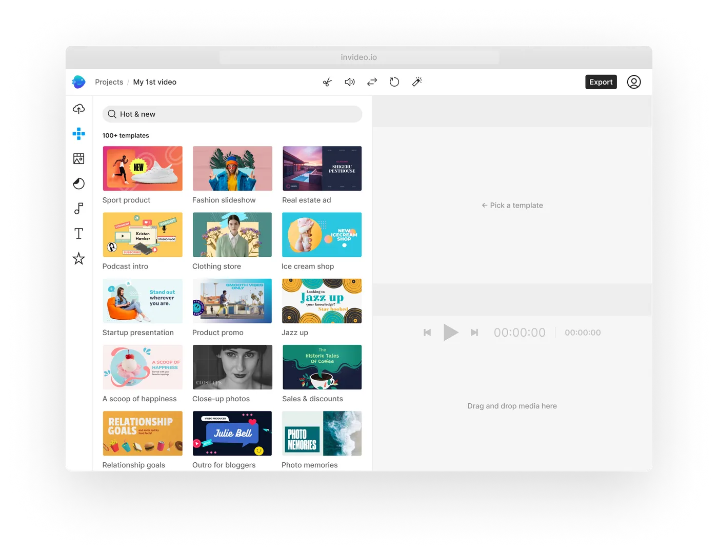 User creating a video using InVideo's extensive media library.